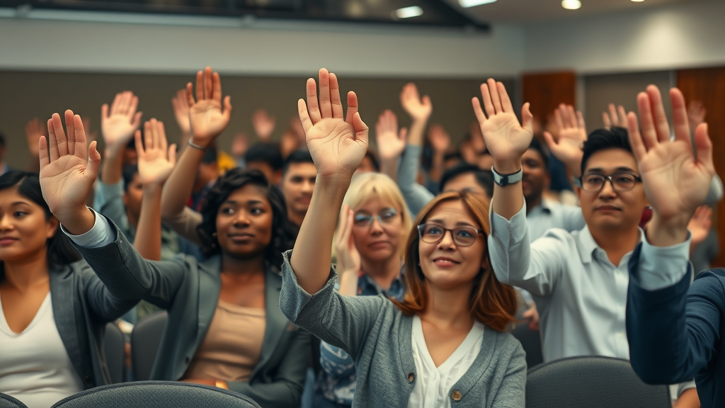 ethical persuasion vs manipulation: FAQ section with diverse people raising hands to ask questions